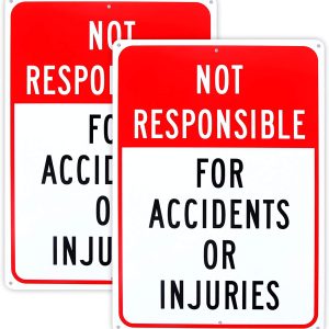 2-Pack Not Responsible for Accidents or Injuries Sign，Enter at Your Own Risk Sign - 12"x 8" - .040 Aluminum Reflective Sign Rust Free Aluminum-UV Protected and Weatherproof