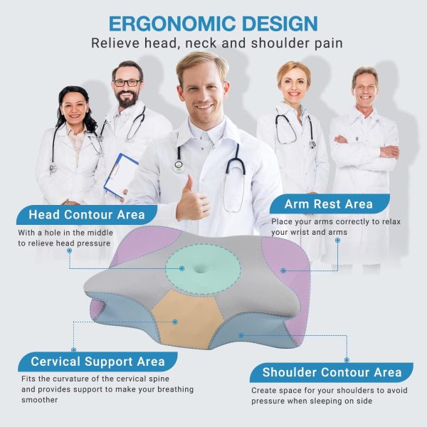 DONAMA Cervical Pillow, Contour Cooling Memory Foam Pillow for Neck Pain Relief, Odorless Ergonomic Orthopedic Neck Support Bed Pillow for Side,Back and Stomach Sleepers with Breathable Pillowcase - Image 3
