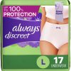 Always Discreet, Incontinence & Postpartum Underwear for Women, Maximum, Large, 17 Count