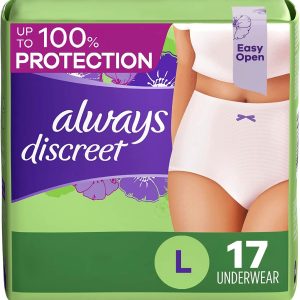 Always Discreet, Incontinence & Postpartum Underwear for Women, Maximum, Large, 17 Count