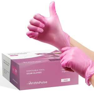 FifthPulse Pink Vinyl Disposable Gloves Medium - Latex Free, Powder Free Medical Exam Gloves - Surgical, Home, Cleaning, and Food Gloves - 3 Mil Thickness 50 Pack