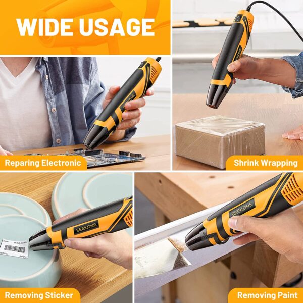 SEEKONE Mini Heat Gun, 350W 662℉ (350℃) Fast Heat Handheld Hot Air Gun Tool  with Reflector Nozzle and 4.9Ft Long Cable Overload Protection for Craft  Embossing, Shrink Wrapping and Stripping Paint 