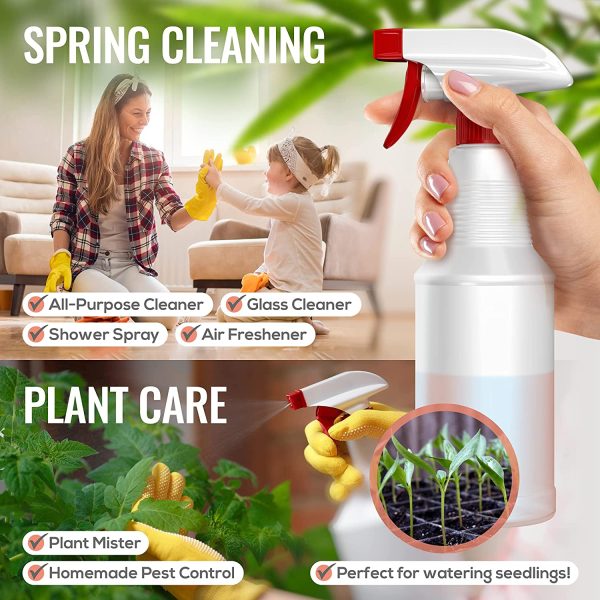 LiBa Spray Bottles (4 Pack,16 Oz), Refillable Empty Spray Bottles for Cleaning Solutions, Hair Spray, Watering Plants, Superior Flex Nozzles, Squirt, Mist Sprayer, Bleach/Vinegar/Rubbing Alcohol Safe - Image 2