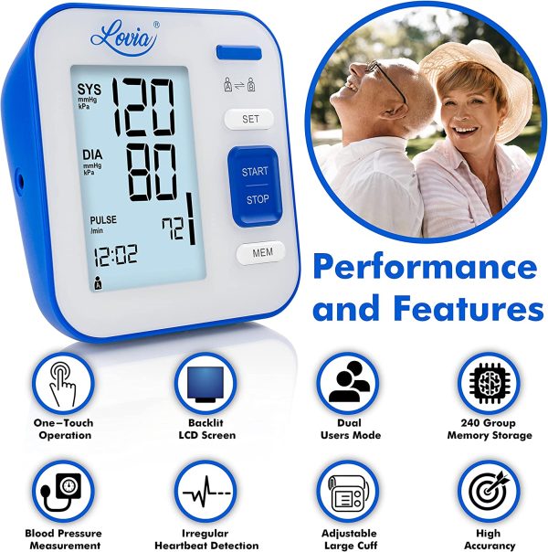 Blood Pressure Monitor Upper Arm, LOVIA Accurate Automatic Digital BP Machine for Home Use & Pulse Rate Monitoring Meter with Cuff 22-40cm, 2×120 Sets Memory - Image 2