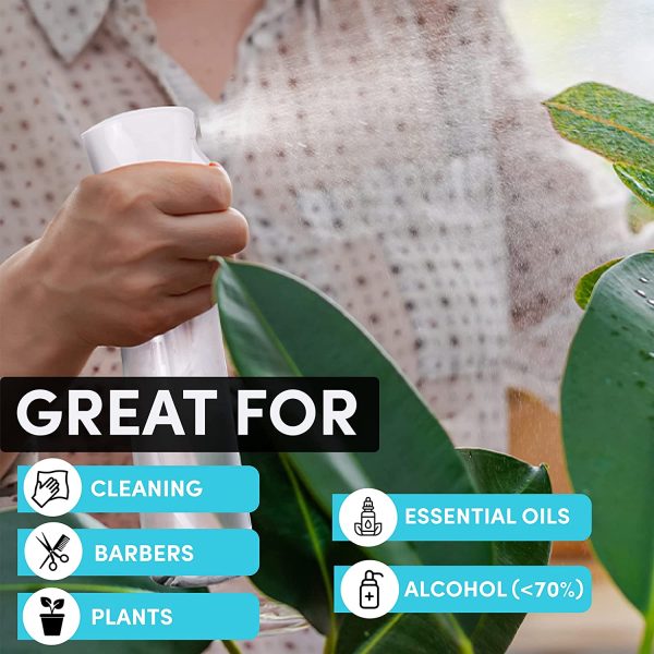 Hula Home Spray Bottle for Hair (10.1oz/300ml) - Continuous Mist Ultra Fine Water Sprayer – For Hairstyling, Cleaning, Salons, Plants, Essential Oil Scents & More - White - Image 6
