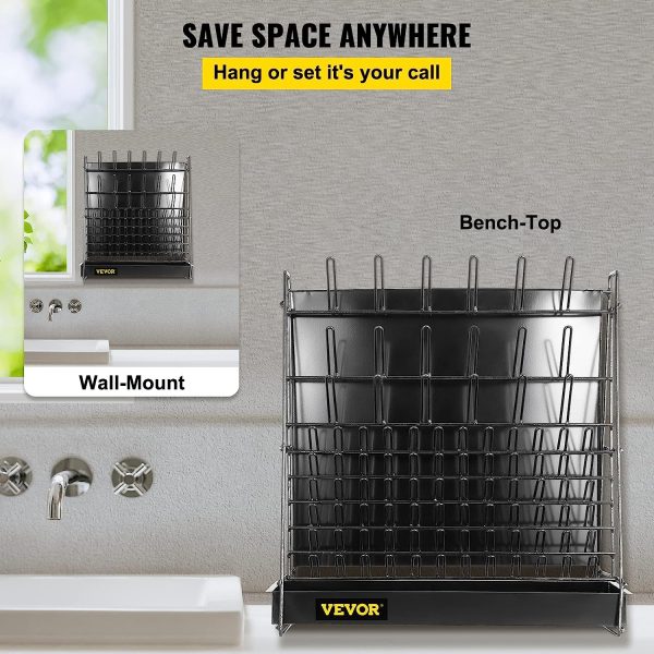 VEVOR Drying Rack for Lab 90 Pegs Lab Glassware Rack Steel Wire Glassware Drying Rack Wall-Mount/Free-Standing Detachable Pegs Lab Glass Drying Rack Black Cleaning Frame for School Laboratory Utensils - Image 6