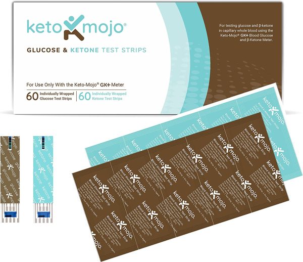 KETO-MOJO Test Strip Combo Pack for Use ONLY with The New GK+ Meter | 60 Blood Glucose + 60 Blood Ketone (120ct)