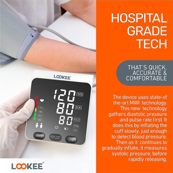 LOOKEE A2 Premium LED Automatic Upper Arm Blood Pressure Monitor Machine for Home Use | Super Large Genuine 6.4" LED Panel | Slim Body | Large Cuff | Two Users | Irregular Heartbeat Monitor - Image 7