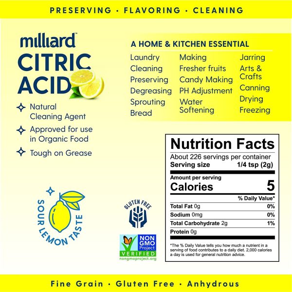 Milliard Citric Acid 1.88 LB - 100% Pure Food Grade Non-GMO Project Verified, Bonus Scoop and User Guide - Image 7
