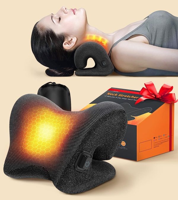 Tinhin 3S Heated Neck Stretcher for 9X Pain Relief, 3X Larger Graphene Heating Area w/Magnetic Therapy Case, Cervical Traction Device Pillow, Neck and Shoulder Relaxer Support for TMJ Spine Alignment