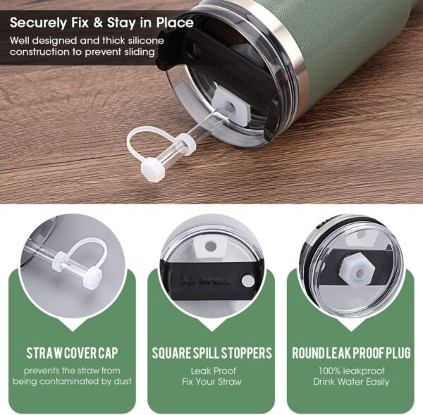 6Pcs Silicone Spill Proof Stopper Set for Stanley Cup 1.0 40oz/30oz Tumbler Leakproof Water Bottle Lid Seal Accessories with Round Top Water Stopper Plug&Square Anti Leak Stopper & Straw Cap Cover - Image 4