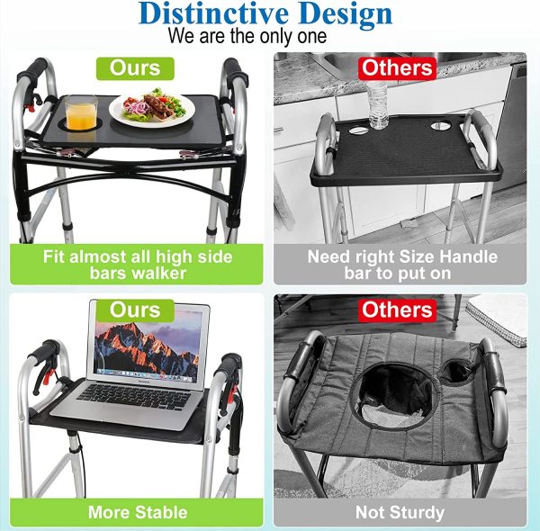 Dotday Walker Tray with Cup Holder, Universal Walker Tray Table for Standard Folding Walker, Mobility Walker Accessories Walker Table, Walker Tray, Medical Equipment for Senior-Black - Image 5