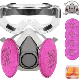 FANGNISN Reusable Respirator Mask Half Facepiece Cover with 4Pcs 2097 Filter and Goggle for Paint, Dust, Organic Vapor, Epoxy resin, Cutting, Polishing and Other Work Protection