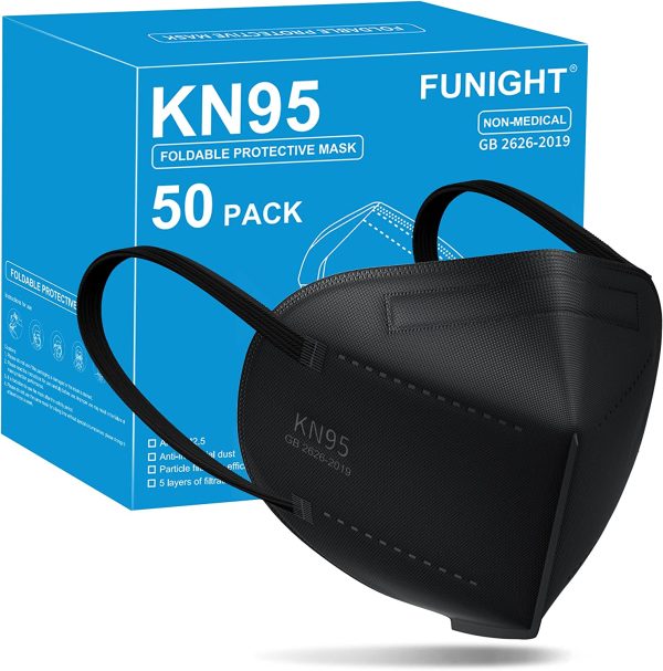 Funight KN95 Face Masks 50 Pack 5-Ply Breathable Filter Disposable Face Masks Black