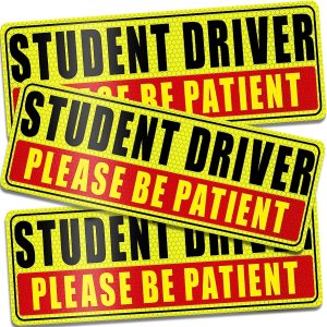Sukh Student Driver Magnet for Car - Be Patient Student Driver Magnet Boys and Girls New Student Driver Sticker Safety Warning Reflective Signs Reusable Movable 3 Pcs