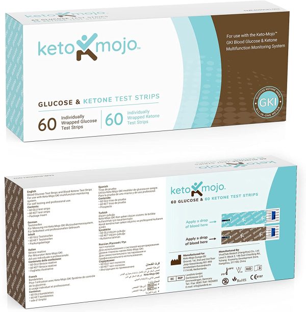 KETO-MOJO Test Strip Combo Pack for Use ONLY with The New GK+ Meter | 60 Blood Glucose + 60 Blood Ketone (120ct) - Image 2