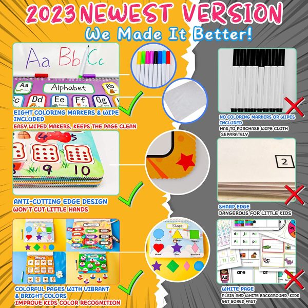 HeyKiddo Toddler Busy Book, 2023 Newest Autism Toys for Kids, Preschool Activity Binder for Autism & Special Needs, Drawing/ Educational Book for Home School Learning - Image 5