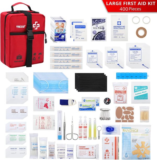 VRIEXSD 400 Piece Large First Aid Kit Premium Emergency Kits for Home, Office, Car, Outdoor, Hiking, Travel, Camping, Survival Medical First Aid Bag, Red - Image 3