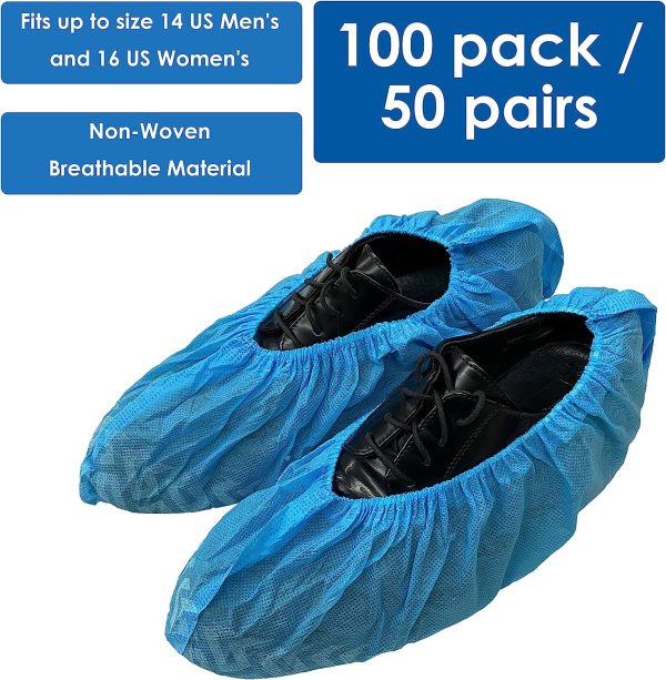 Buena Goods 100 Pack Extra Large Disposable Blue Boot & Shoe Covers. Reusable Premium Water Resistant Durable Booties with Non Slip Treads for Indoor Use. Fits US Men's Size 14 & Women's 16 Shoe Size - Image 7