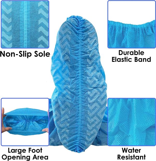 Buena Goods 100 Pack Extra Large Disposable Blue Boot & Shoe Covers. Reusable Premium Water Resistant Durable Booties with Non Slip Treads for Indoor Use. Fits US Men's Size 14 & Women's 16 Shoe Size - Image 2