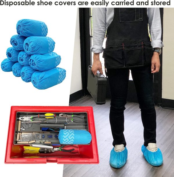 Buena Goods 100 Pack Extra Large Disposable Blue Boot & Shoe Covers. Reusable Premium Water Resistant Durable Booties with Non Slip Treads for Indoor Use. Fits US Men's Size 14 & Women's 16 Shoe Size - Image 6