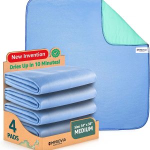 IMPROVIA® Washable Underpads, 34" x 36" (Pack of 4) - Heavy Absorbency Reusable Bedwetting Incontinence Pads for Kids, Adults, Elderly, and Pets - Waterproof Protective Pad for Bed, Couch, Sofa, Floor