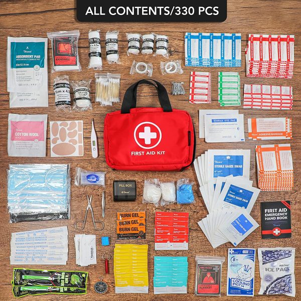 330 Piece First Aid Kit, Premium Waterproof Compact Trauma Medical Kits for Any Emergencies, Ideal for Home, Office, Car, Travel, Outdoor, Camping, Hiking, Boating (Red) - Image 4