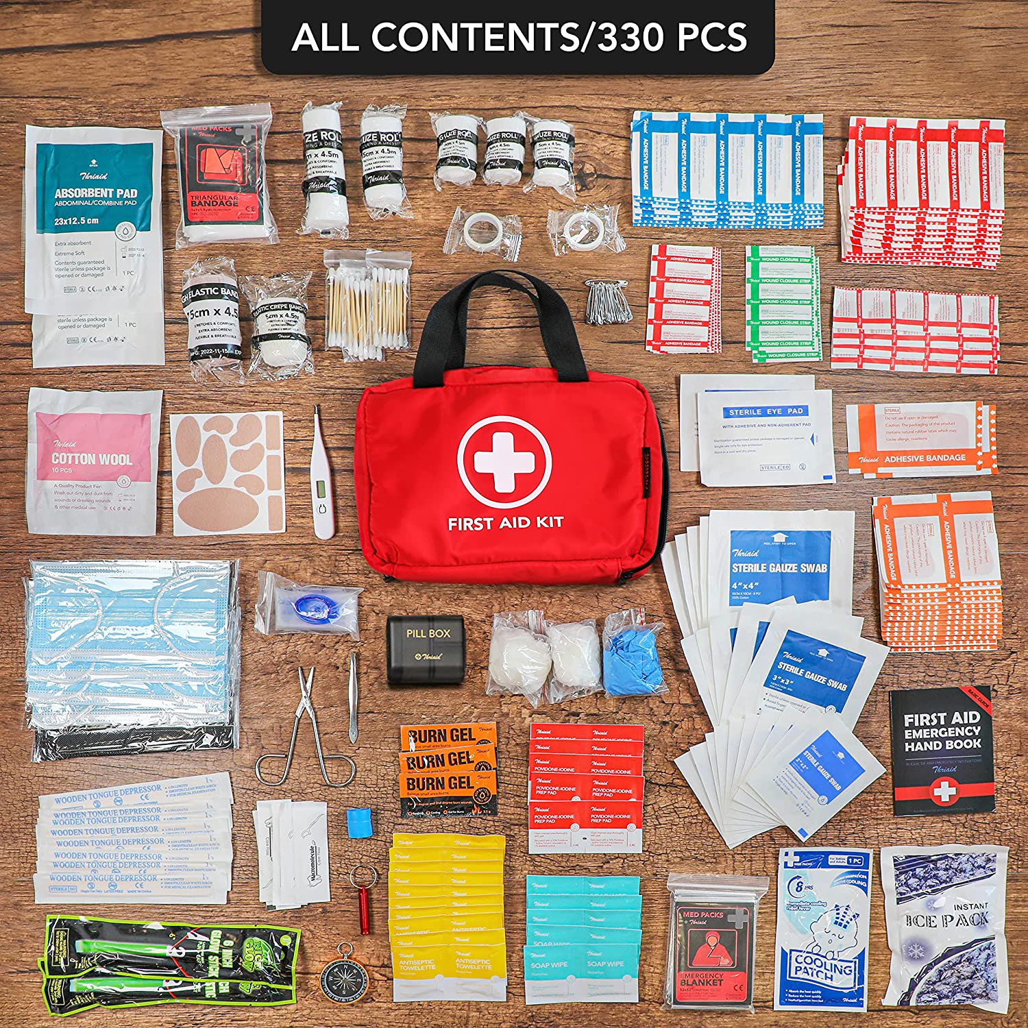  VRIEXSD 400 Piece Large First Aid Kit Premium Emergency Kits  for Home, Office, Car, Outdoor, Hiking, Travel, Camping, Survival Medical  First Aid Bag, Red : Health & Household