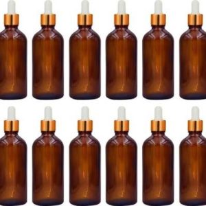 HOMEOTRADE 100ML AMBER COLOR PACK OF 12 PCS GLASS DROPPER WITH GOLDEN WHITE PIPPET DROPPER Laboratory Dropper Bottle  (Glass 100 ml Pack of12)