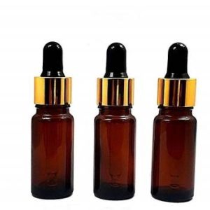 HOMEOTRADE HT-10ML AMBER COLOR PACK OF 4 PCS GLASS DROPPER WITH GOLDEN BLACK PIPPET DROPPER Laboratory Dropper Bottle  (Glass 10 ml Pack of4)