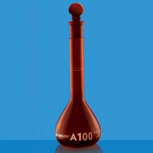 Borosil 2021030 Flasks, Volumetric, with I/c Stopper, Class A, Amber, NABL certified