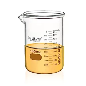 ULAB Heavy Duty Glass Beakers, Vol.1000ml (33.8oz), Borosilicate 3.3 Glass, Thick Wall Beakers, with Double Scale, Superior Durability & Chemical Resistance, UBG1064