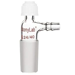 StonyLab Glass Inlet Thermometer Adapter, 24/40 Joint with Side Serrated Hose Connection and Compression Cap Lab Glassware