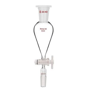 stonylab Separatory Funnel with PTFE Stopcock, 60 ml Conical Pear-Shaped Heavy Wall Borosilicate Glass Separating Funnel with 24/40 Joints