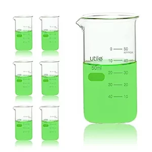 Utile 6pcs of 1.7oz(50ml) Tall Form Glass Beakers, Shot Glass, Borosilicate 3.3 Glass with Printed Graduation, 4001.0050.6