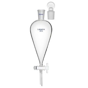 Labasics Borosilicate Glass 500ml Conical Separatory Funnel with PTFE Stopcock, 500mL