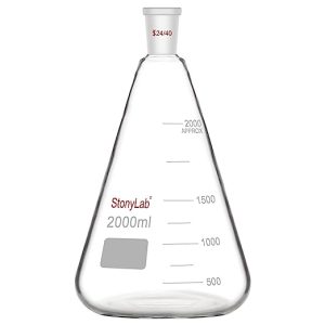StonyLab Glass 24/40 Erlenmeyer Flask, Borosilicate Glass Heavy Wall Flask with 24/40 Standard Taper Outer Joint, 2 L