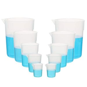 ULAB Scientific Plastic Beaker Set, 5 Sizes 50ml 100ml 250ml 500ml 1000ml, 2pcs for Each Size, Stackable with Spout, Molded Graduation, UBP1007