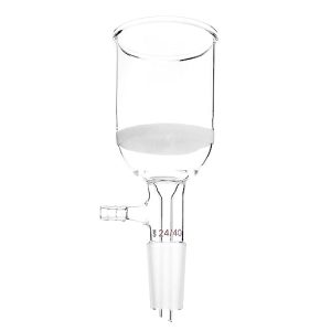 QWORK 100ml Filtering Buchner Funnel Medium Frit (G2) Lab Glassware with Standard 24/40 Joint and Vacuum Serrated Tubulation, 56mm Inner-Diameter, 60mm Depth