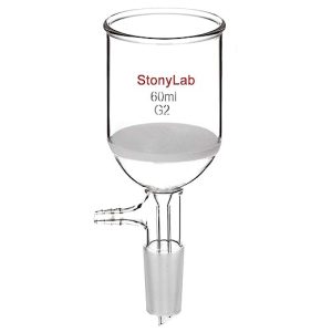 StonyLab Borosilicate Glass Buchner Filtering Funnel 60ml with Medium Frit(G2), 46mm Inner-Diameter, 60mm Depth, with 24/40 Standard Taper Inner Joint and Vacuum Serrated Tubulation (60ml)