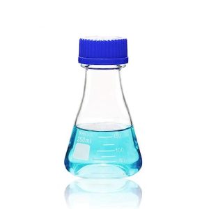 ULAB Scientific Erlenmeyer Flask with Blue Screw Cap, 8.5oz 250ml, 3.3 Borosilicate with Printed Graduation, UEF1016