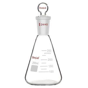 stonylab Glass 24/40 Erlenmeyer Flask with Stopper, 250 ml Borosilicate Glass Heavy Wall Flask with 24/40 Standard Taper Outer Joint and Glass Stopper