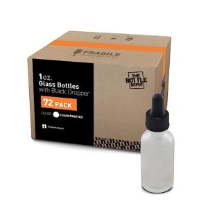The Bottle Depot - ???? ???????????????????????? ???????????????????????????????????? - 72 Pack - 1 oz Glass Bottle with Dropper - Clear Frosted - 20-400 Neck Finish - Boston Round Bottles - UV Rays Protection