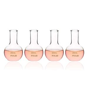 ULAB Boiling Flask of Flat Bottom Set, 4pcs of Vol.250ml, Borosilicate 3.3 Glass Material, UBF1009