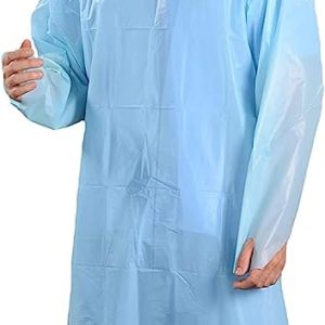 EZGOODZ Medical Isolation Gowns Disposable X-Large 45 Inch, Pack of 10 Blue Hospital Disposable Gowns with Sleeves, Thumb Loop, Waist Ties, Closed Loop Neck, CPE 2 Mil Medical Gowns for Women and Men