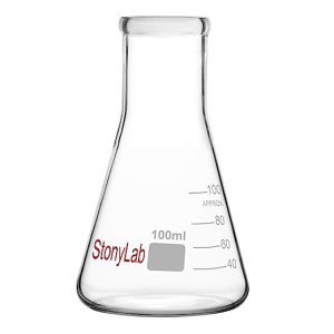 stonylab 1-Pack Glass 100 ml Heavy Wall Narrow Mouth Erlenmeyer Flasks with Heavy Duty Rim - (100ml Fits with StonyLab 5# Rubber Stopper)