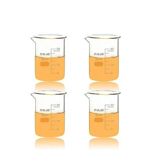 ULAB Scientific Glass Beakers, Vol. 200ml, 3.3 Borosilicate Griffin Low Form with Printed Graduation, Pack of 4, UBG1032