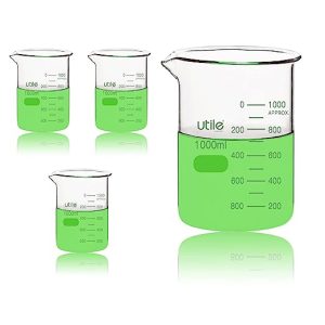 Utile 3pcs of 33.8oz(1000ml) Low Form Glass Beakers, Borosilicate 3.3 Glass with Printed Graduation, 4000.1000.3