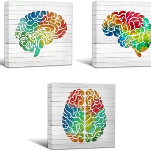 KLVOS Human Brain Science Wall Art Original Works Giclee Prints on Canvas Colorful Medical Wall Decor Great Gifts for Neuroscientist, Psychologists Doctor Office 12" x12" x3pcs