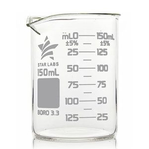 STAR LABS Beaker,(Pack of 12) Griffin Borosilicate Glass 3.3,Low Form Double Graduated Measuring Beaker with Spout Premium Scientific Glassware for Laboratories, Classrooms or Home Use,150ml